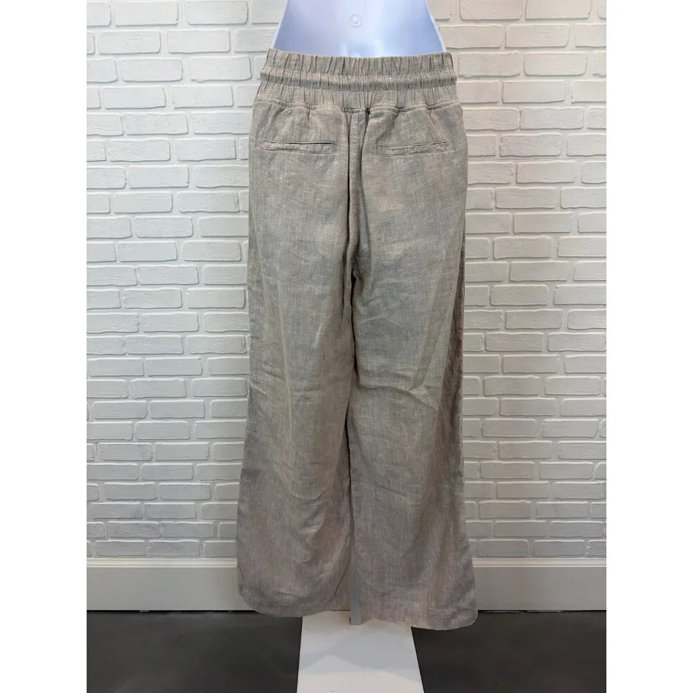 Quince Wide Leg Linen Pants Beige Drawstring Small
